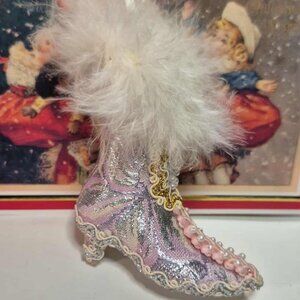 Shabby Chic Christmas Decor - Decorated Kitschy Victorian Pink Boot Ornament